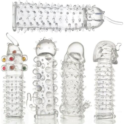 6 Models Delay Crystal Penis Sleeve Textured Extension Reusable Penis For Couple Ring Sex Products Adult Sex Toys For Men