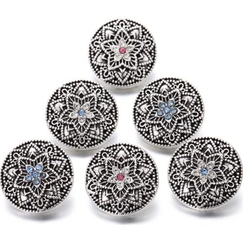 6pcs/lot New 18mm Metal Snap Buttons Jewelry Snap Jewelry Crystal Snap Buttons Fit 18mm Snap Bracelets Women Button Jewelry