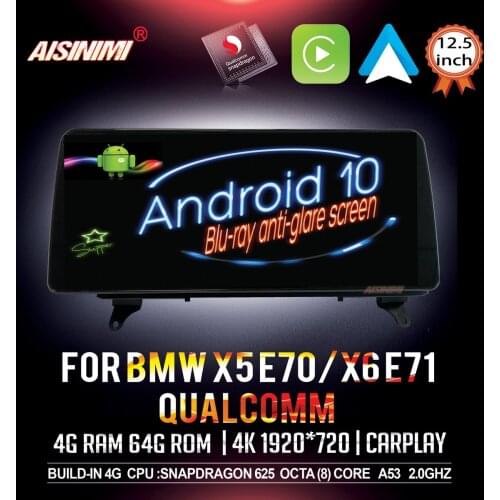 AISINIMI 12.5"Qualcomm Android 10 Car Dvd Navi Player For BMW X5 E70/X6 E71 2007-2010 CCC or CIC System Car audio stereo monitor