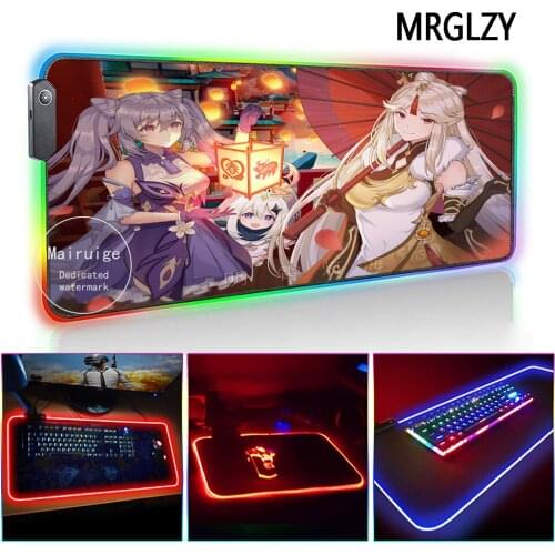 MRGLZY LED Light RGB Gamer Genshin Impact Large Mouse Pad Anime Sexy Cute Girl Desk Mat Gaming Accessories for Laptop Keyboard
