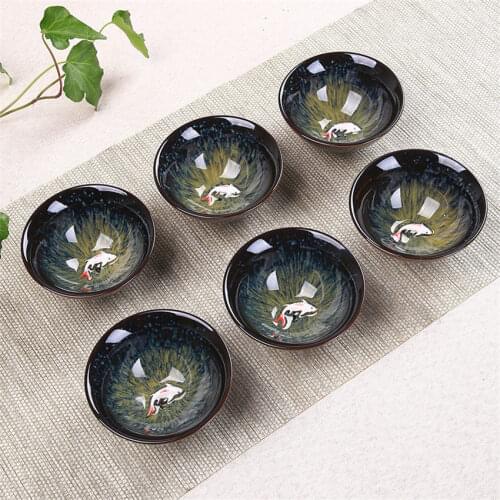 6pcs Goldfish Drinkware Bue and White Chinese Porcelain Tea Bowl for puer Teacup Tea Set Ceramic Glaze Kung Fu Tea Master Cup