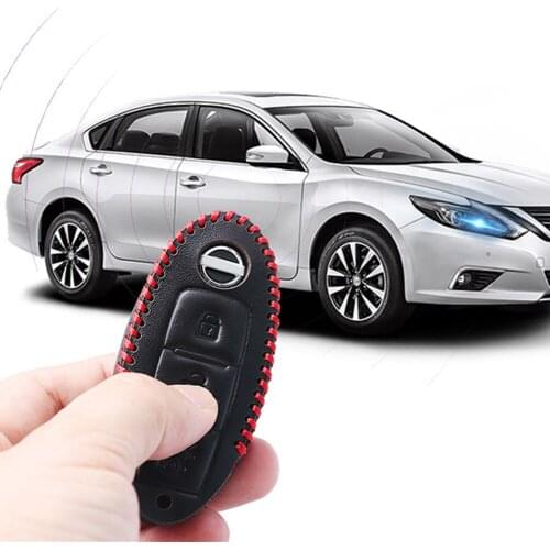Car Remote Key Bag Case Holder Cover Genuine Leather Remote Smart Car Key Case With Key Chain For Nissan