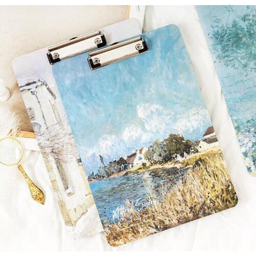 Famous Painting Series Wooden A4 Clipboard File Document Holder Writing Board Clip Sketch Clipboard for Office Students Artists