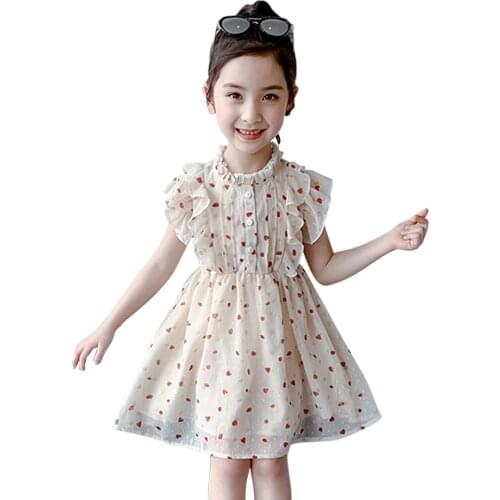 Girl Dresses Heart Pattern Girls Party Dress Ruffles Kids Dress Summer Girls Costumes Kids 6 8 10 12 14