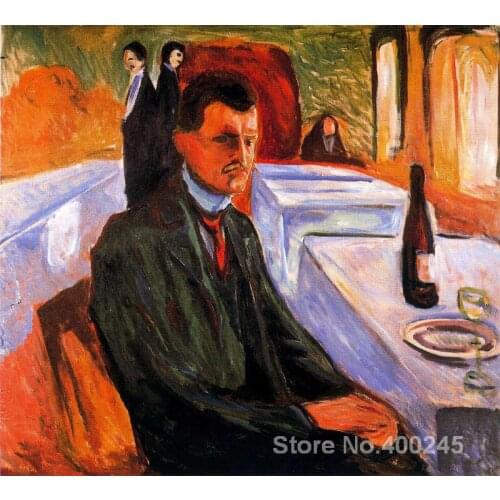 Symbolism Edvard Munch Self portrait with bottle of wine oil Painting High quality Hand painted