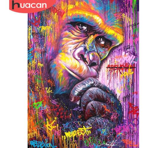 HUACAN Full Square/Round Diamond Painting 5d Gorilla DIY Diamond Embroidery Animal Mosaic Picture Home Decor