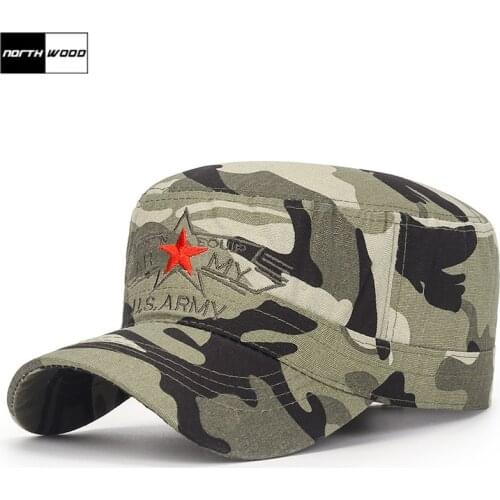 [NORTHWOOD] Flat Top US ARMY Military Cap Men Snapback Hats Camouflage Outdoor Tactical Caps Cotton Embroidery Mens Cap
