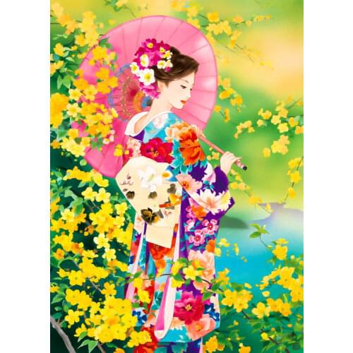 Japanese kimono lady -57 elegant Art Needlework 14CT Canvas Unprinted Handmade Embroidery Cross Stitch Kits DIY Home Decor