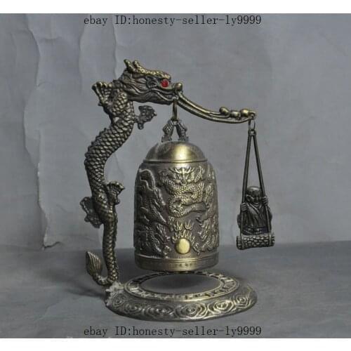 China bronze fengshui lucky dragon Buddhist monk buddha statue Zhong Bell Chung