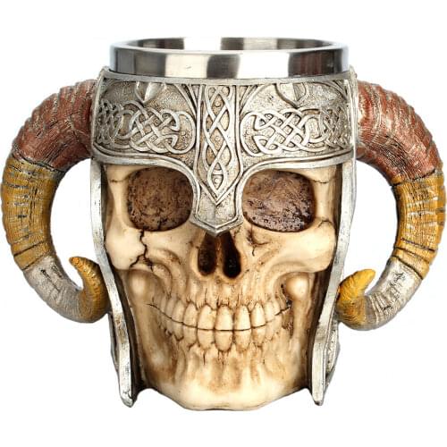 Stainless Steel Skull Mug Viking Drinking Cup Skeleton Resin Beer Stein Tankard Coffee Mug Tea Cup Halloween Bar Drinkware Gift