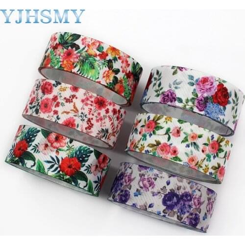 L-20716-675 1”Flowers print Pattern Ribbon , 5 yards DIY handmade hair accessories Material , Bow Decoration