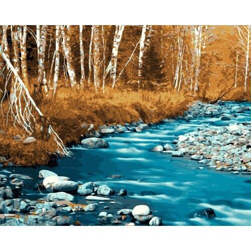 MaHuaf-i247 Acrylic Paint By Numbers Oil Painting Gift Coloring By Numbers Frameless Picture On Wall decor forest blue river