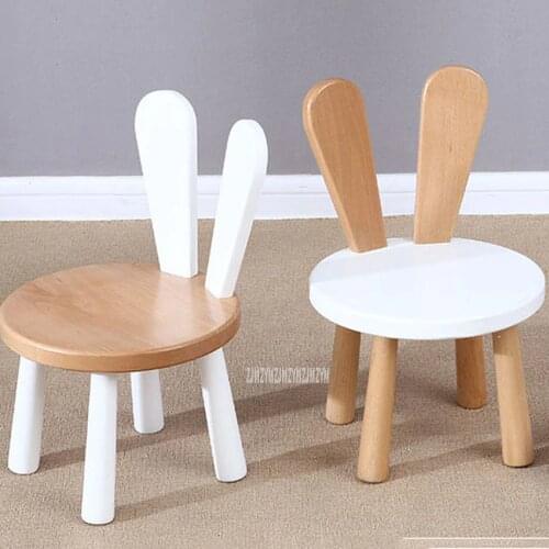 Cute Children Rabbit Back Pine Solid Wood Baby Chair Stool Table Set Kids Nursery School Student Study Kindergarten Furniture