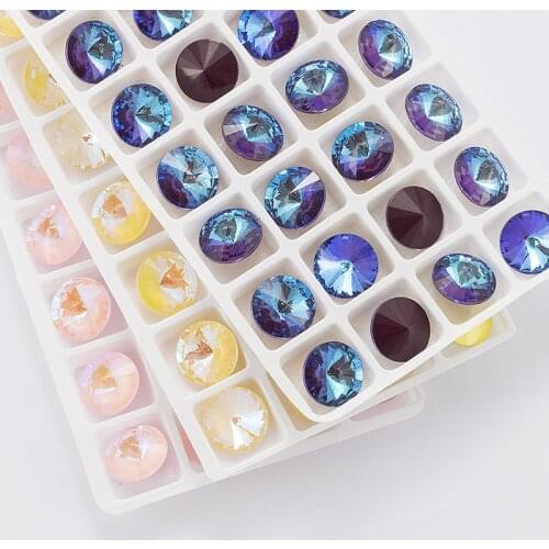 More Mocha AB 12mm 14mm K9 Crystal Rivoli Glass Fancy Stone Pointback Round Rhinestone Can Mix Colors