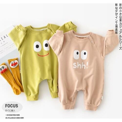 Fashion Newborn Baby Fall Clothes Boys Girls Jumpsuits Cartoon Face Printed Lovely Rompers Infant Casual Outfits Bodysuits 3-18M