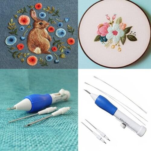 Fashion Magic Embroidery Pen Embroidery Needle Weaving Tool Fancy Embroidery Pen + Embroidery Needles Poke flower pen A301028