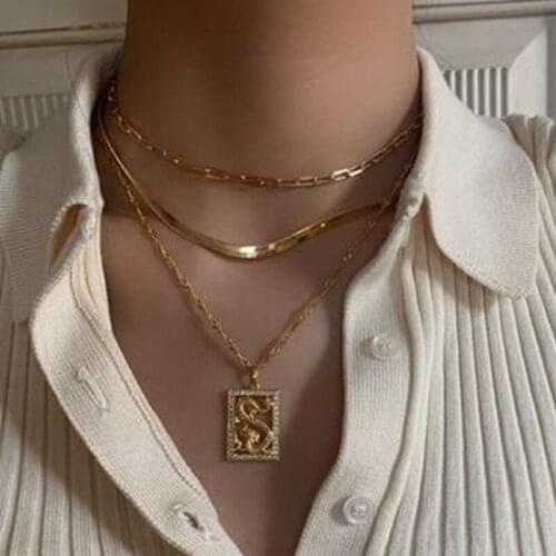 Fashion Multilayer Dragon Pendant Necklace for Women Gold Color Snake Chain Choker Necklace Bohemian Jewelry Accessories