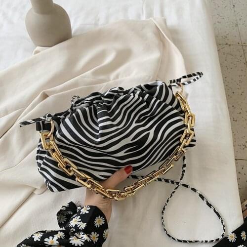 Fashion PU Leather Women Cloud Chain Shoulder Bags Zebra Cow Animal Pattern Women Underarm Handbags