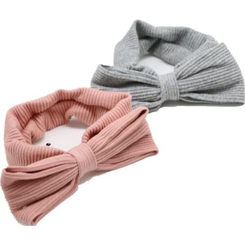 New ribbed cotton fabric knot bow elastic headband children headband fashion kids headband for 12m-4years