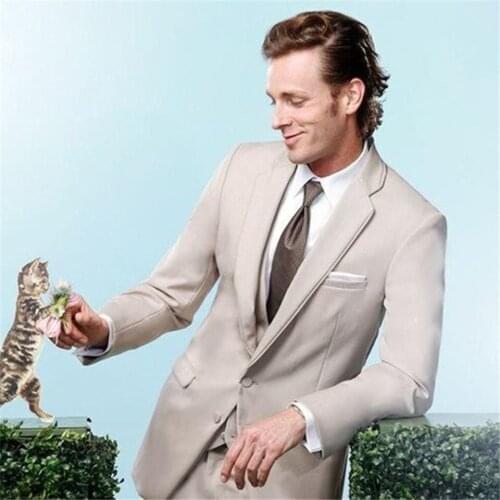 New Classic Mens Suit Smolking Noivo Terno Slim Fit Easculino Evening Suits For Men Beige Groomsmen Notch Lapel Wedding Dinner