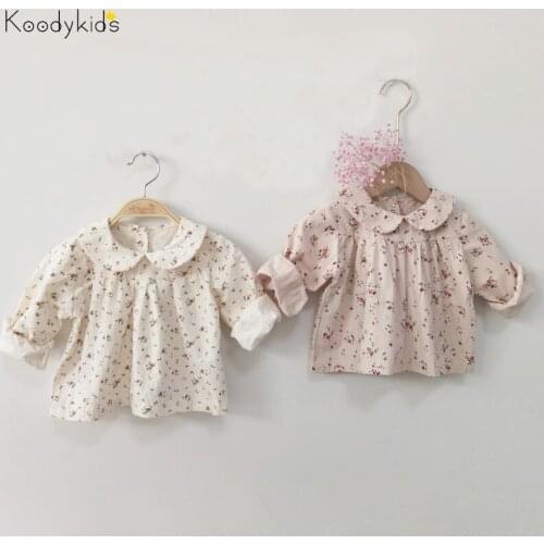 Koodykids Autumn Baby Girl Cotton Shirt Pink Long Sleeve Shirt Baby Girl Spring Floral Shirt Vintage Baby Girl Clothes