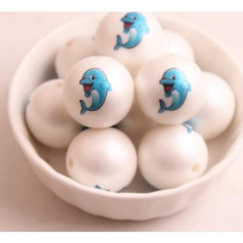 OYKZA New Custom Design 20mm 100pcs Fashion Color Acrylic Matte Imitation Pearl Print Beads for Chunky Girls Necklace Jewelry