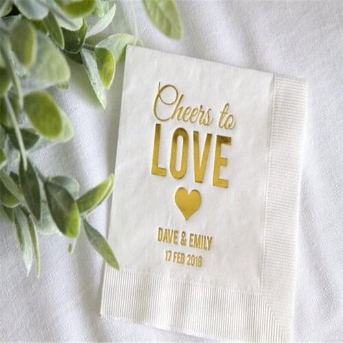 Personalized Wedding Napkins Cheers to Love Wedding Napkins, Rehearsal Dinner, Engagement Party, Custom Bar Wedding Napkins