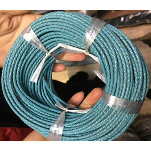Braided Leather Bolo Cord Round Genuine Leather Strip For Necklace Bracelet Sky Blue 3mm