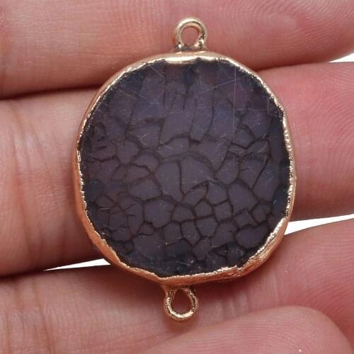 Natural Stone Round shape Dragon Agate Pendant Double hole connector for jewelry making DIY necklace bracelet accessories