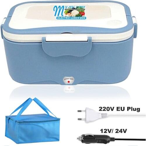 Portable Heated Electric Lunch Box 12V 24V 220V Car Food Heating Container Picnic Travel Office EU Plug Heater Bento Boxs Set