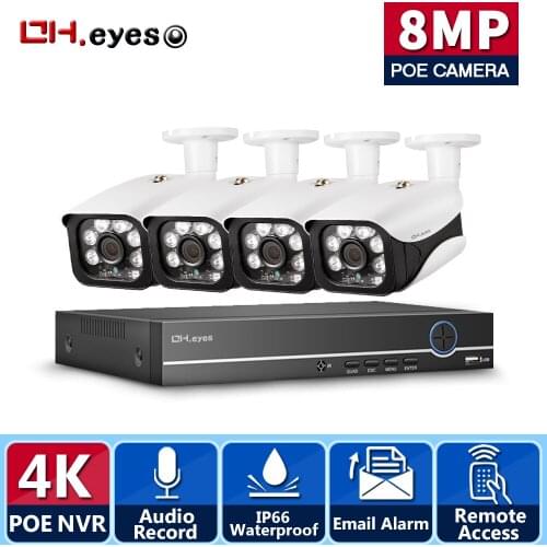 4ch 4K POE Kit System CCTV Security 8MP Sony IMAX335 H.265 NVR Outdoor Waterproof Audio IP Camera Surveillance Alarm Video p2p