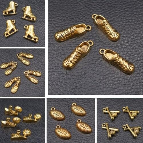 12pcs Mix Sports Sneakers/Dancing Shoes/Skating Shoes/Running Shoes/Football/Baseball/Pendant DIY Charm Jewelry Crafts Making