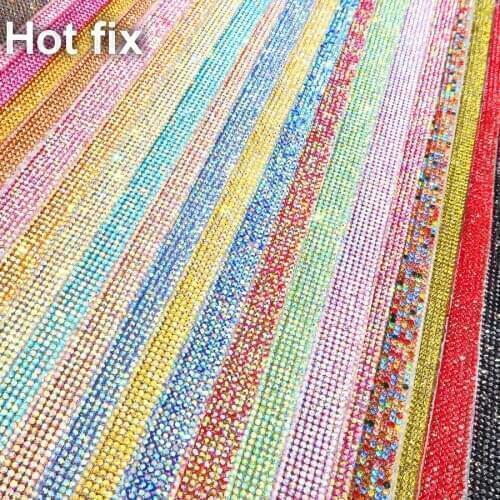 Colorful hot fix iron on SS6 2mm full glass Crystal rhinestones Beaded banding Sheet mesh Stickers wedding dress Applique trim