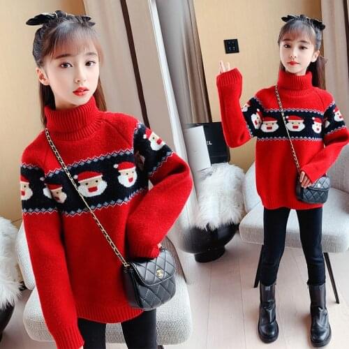 Girl Sweater Kids Baby Outwear Tops 2021 Red Fleece Thicken Warm Winter Autumn Knitting Party Children Clothing