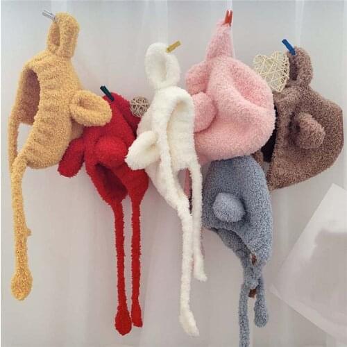 1 To 6 Years Kids Warm Hats Lovely Handmade Baby Girl Bonnet Infant Hats Cotton Bear Ears Newborn Girl Hats 2020