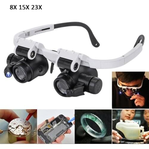 Head-mounted Watch Maintenance Magnifying Glasses 8X 15X 23X LED Retractable Double Eyes Magnifying Glasses With LED Light