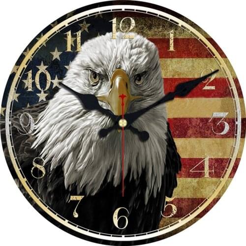 WONZOM Eagle Pattern Wooden Cardboard Wall Clock, Cute Dog European Clock for Chic Home Office Cafe Decor,Silent Wall Clock