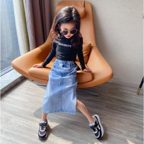 2021 Korean style girls denim skirt summer cotton fashion girls skirt 3-8t A712