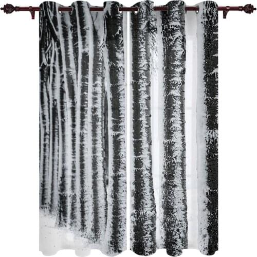 Kitchen Window Curtains Black And White Tree Trunk Adult Children Bedroom Decoration Living Room Hanging ClothTreatment Curtains