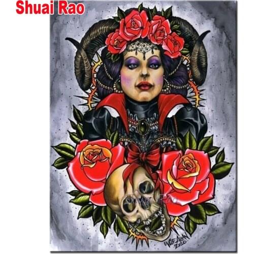 Skull red rose Women 5 d diy diamond painting,full,square,round,3d,diamond art mosaic diamond embroidery,portrait,Halloween gift