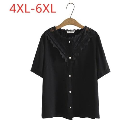New 2021 Ladies Summer Plus Size Tops For Women Blouse Large Short Sleeve Loose Black Lace Chiffon Shirt 4XL 5XL 6XL