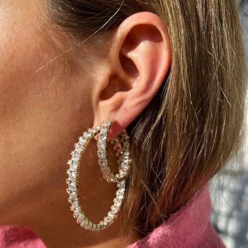 ICED OUT bling cz women jewelry square cubic zirconia huggie hoop earring bling bling trendy lady jewelry