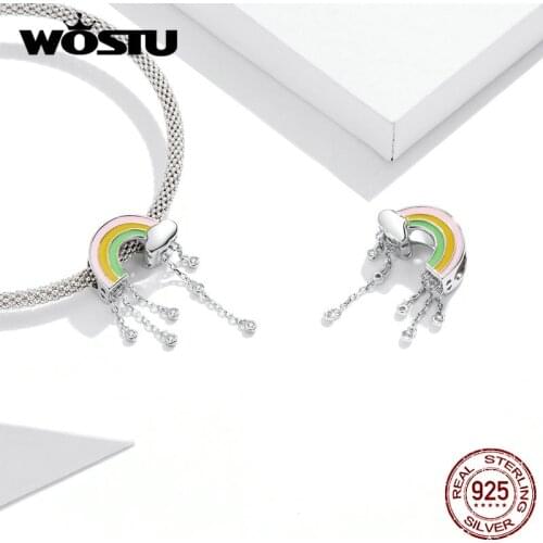 Wostu New Rainbow Smile Beads 925 Sterling Silver Colorful Charm Fit Original Bracelet For Women Fine Making Jewelry Gift DAC418