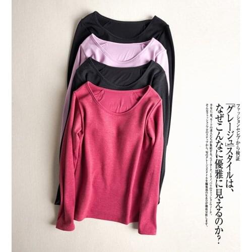 Warm Woman Top Autumn Winter Long Sleeve Female Tshirt with Chest Pad Sheath Woman T-shirt