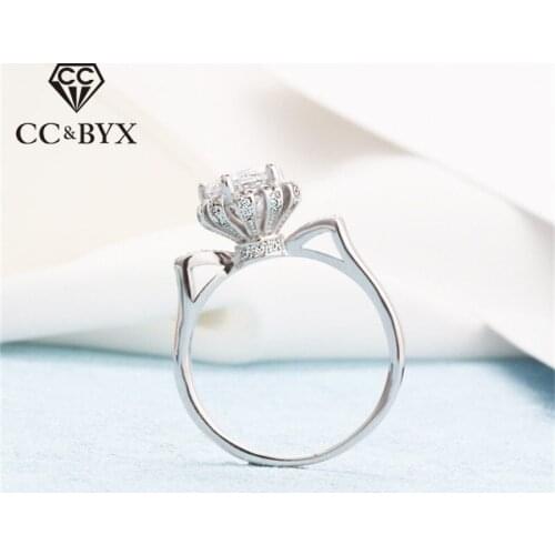 CC Charms Rings For Women S925 Sterling Silver Cat Ear Sun Bud Baroque Wedding Ring Cubic Zirconia Round Stone Jewelry CC1436