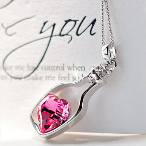 Ladies Fashion Popular Crystal Necklace Heart Love Chain Necklaces & Pendants For Women Gift Love Drift Bottles Chain Necklace