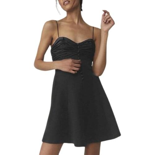 Female Formal Dress Summer Solid Color Sleeveless Spaghetti Strap for Ladies, Black/White, S/M/L