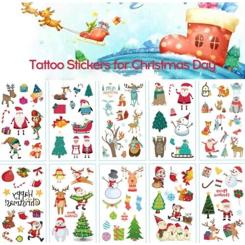 1/2/3/5/10 Sheet Body Decorative Label Merry Christmas Santa Claus Pattern T-attoo Stickers Christmas for Party