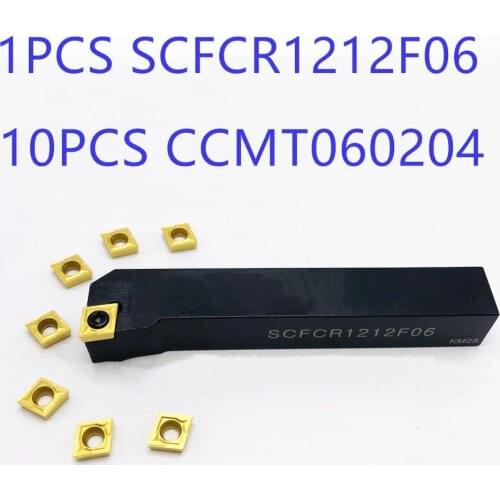 1PCS SCLCR1212F06 External lathe tool holder for lathe tools + 10PCS CCMT060204 Carbide lathe tool milling cutter turning tool