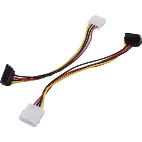 2pcs IDE 4 Pin Molex Male to Serial ATA SATA Female 15 Pin 90° Angle HDD Power Adapter Connector Cable